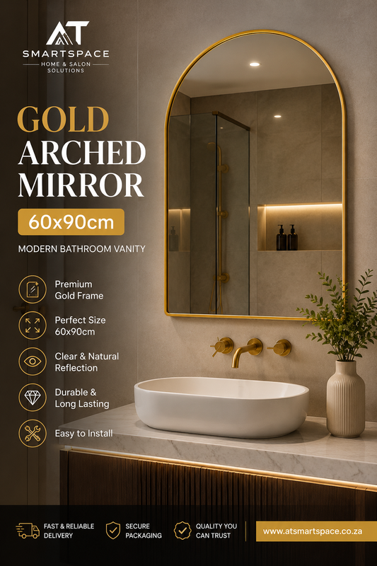 Gold Arched Mirror 60x90cm – Modern Bathroom Vanity | AT Smartspace