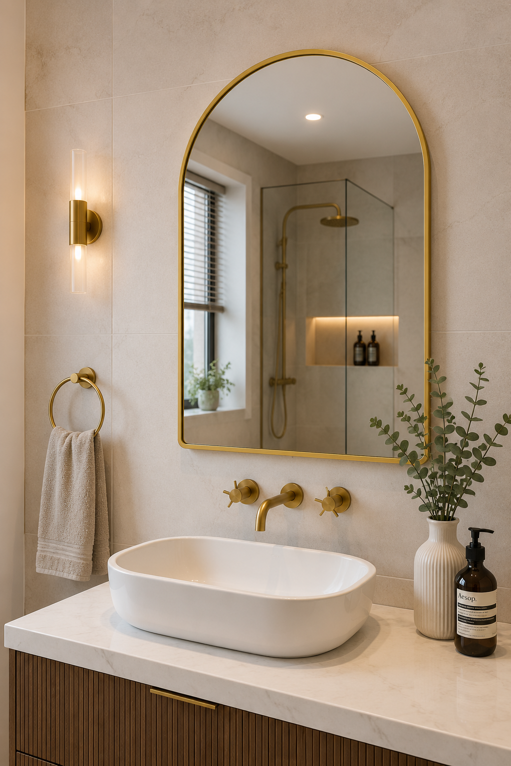 Gold Arched Mirror 60x90cm – Modern Bathroom Vanity | AT Smartspace
