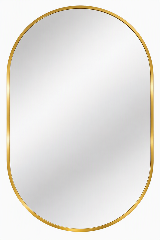Gold capsule wall mirror with slim metal frame, 60 × 80 cm