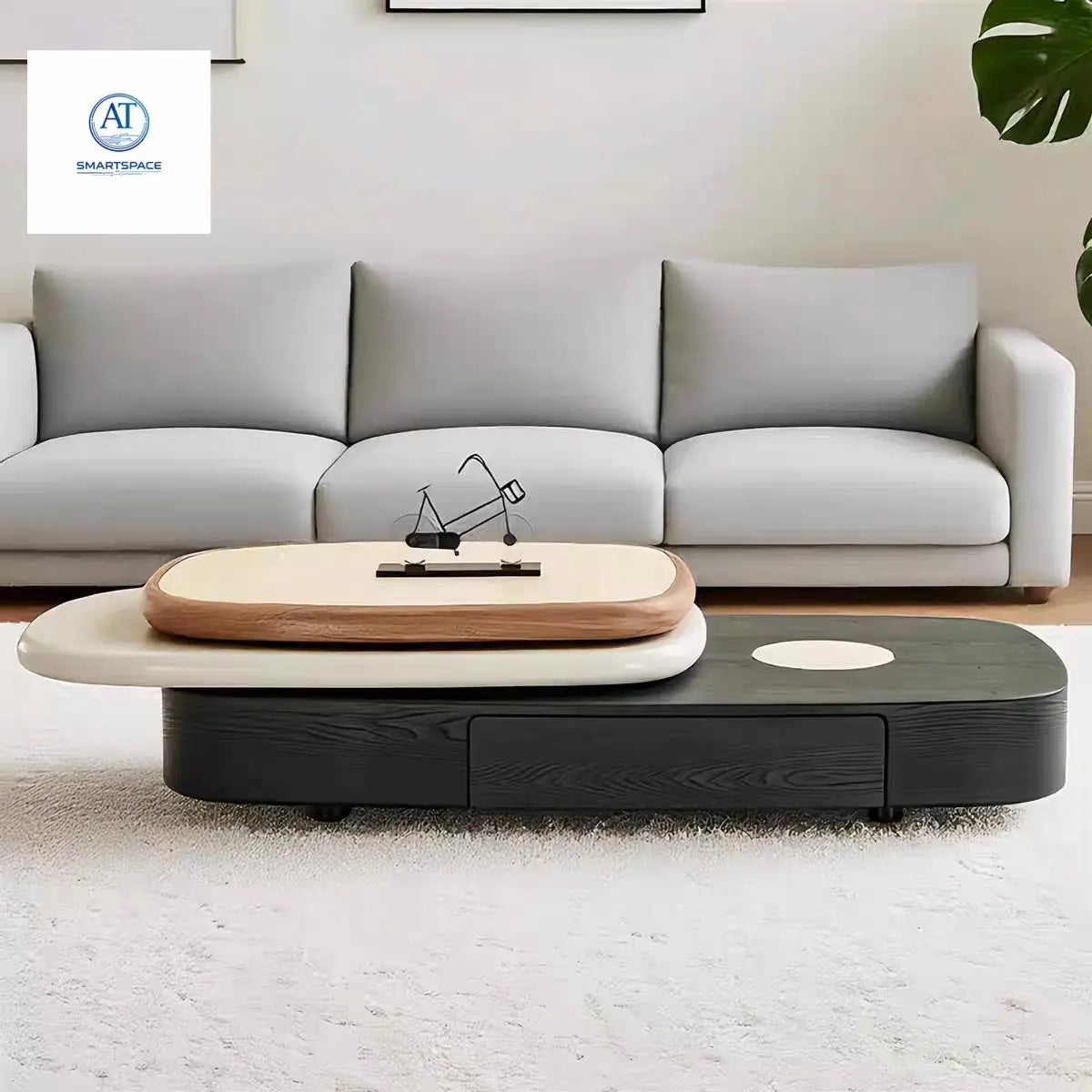 Modern Rotating Coffee Table Set – Multi - Level Designer Living Room Table - Coffee Table - AT Smartspace