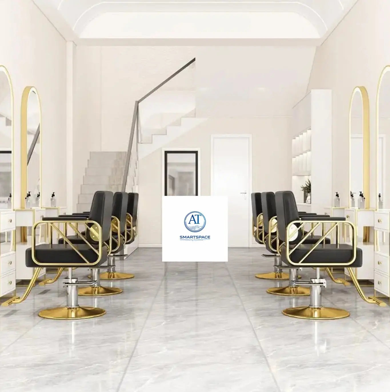 Modern Black & Gold Salon Styling Chair – Hydraulic Barber Chair | AT Smartspace - Salon Equipment - AT Smartspace