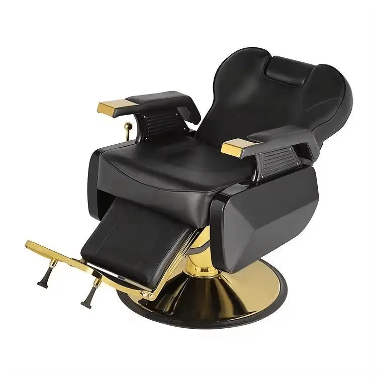Luxury Black & Gold Barber Chair – Reclining Hydraulic Salon Chair | AT Smartspace - Salon Equipment - AT Smartspace