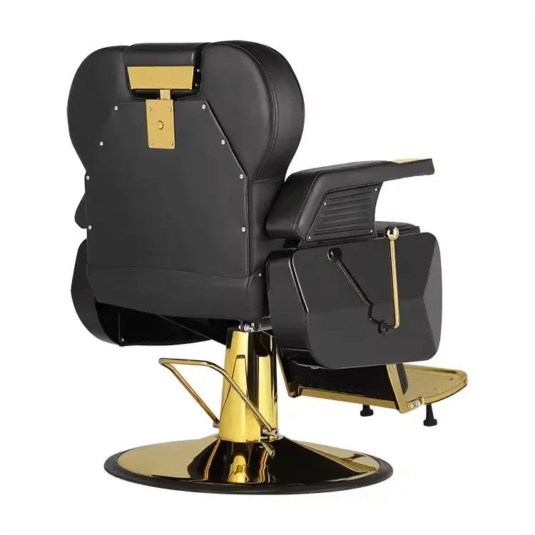 Luxury Black & Gold Barber Chair – Reclining Hydraulic Salon Chair | AT Smartspace - Salon Equipment - AT Smartspace