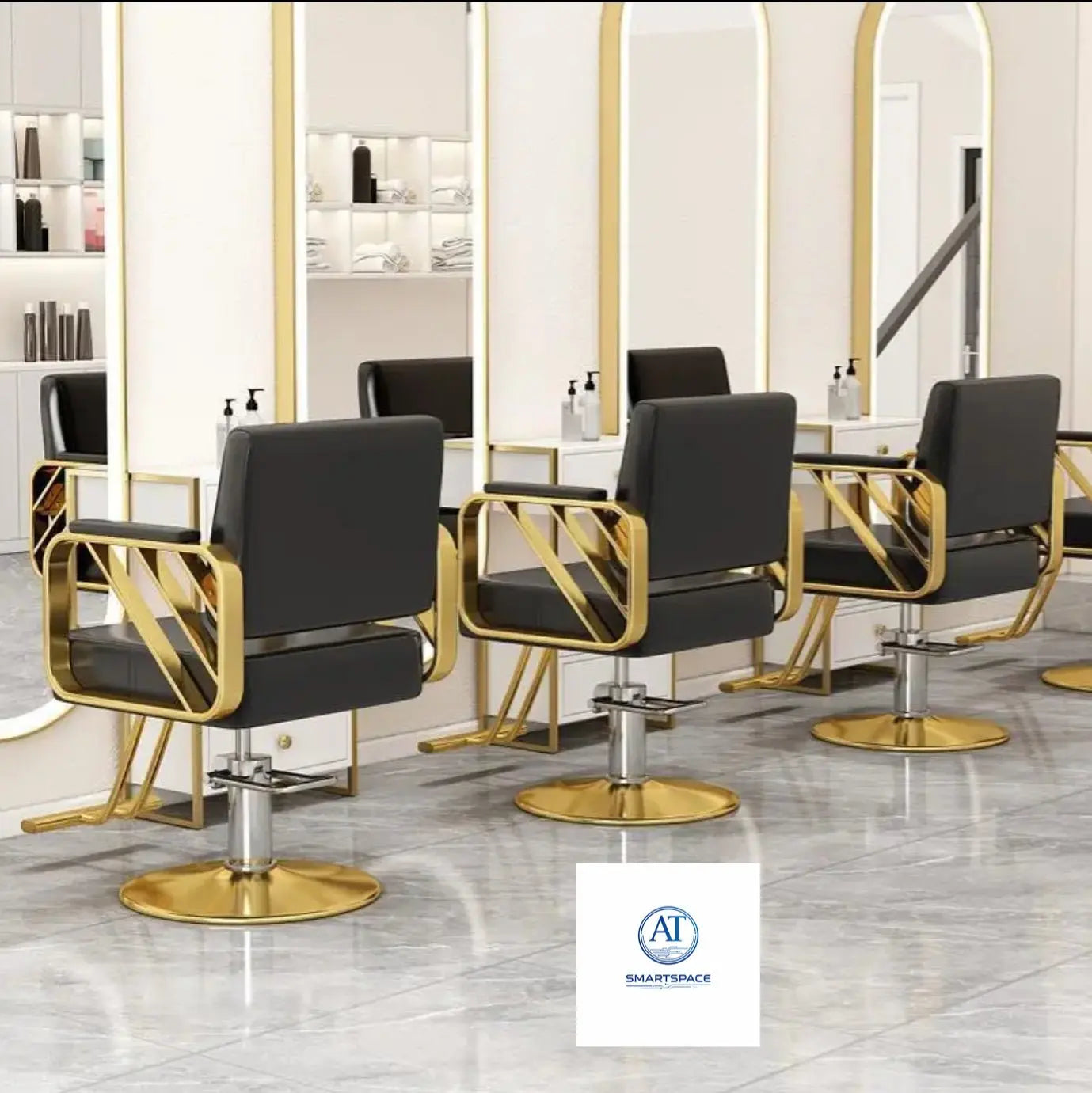 Modern Black & Gold Salon Styling Chair – Hydraulic Barber Chair | AT Smartspace - Salon Equipment - AT Smartspace