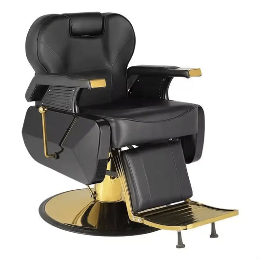 Luxury Black & Gold Barber Chair – Reclining Hydraulic Salon Chair | AT Smartspace - Salon Equipment - AT Smartspace