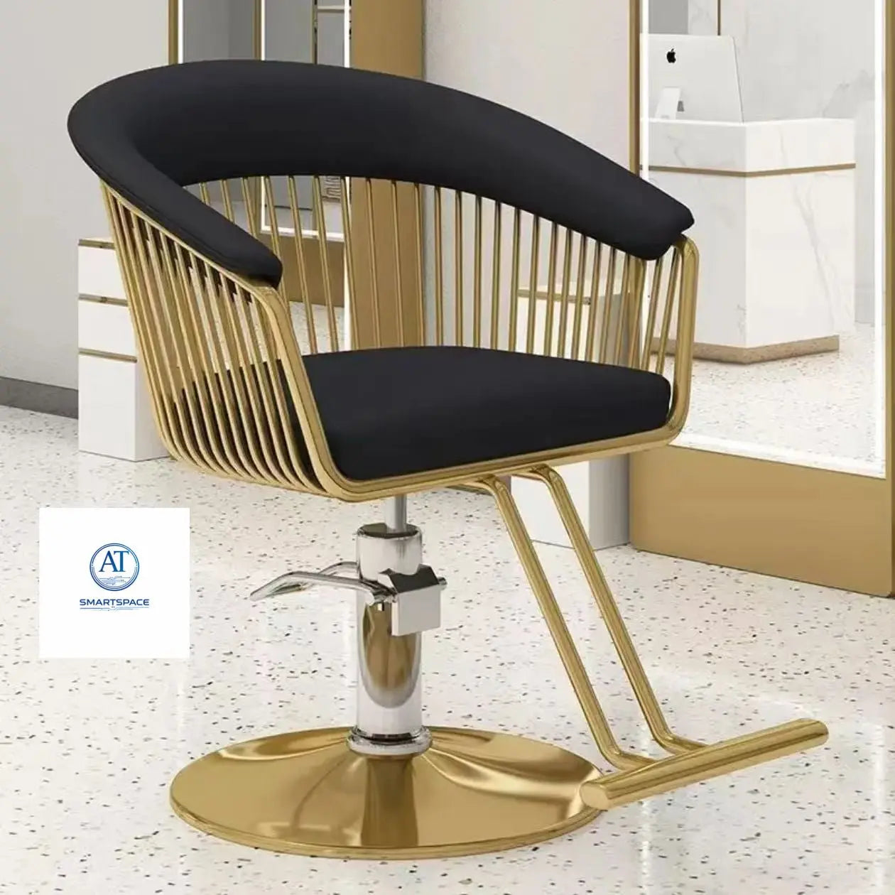Black & Gold Salon Styling Chair – Luxury Hydraulic Barber Chair | AT Smartspace - Salon Equipment - AT Smartspace
