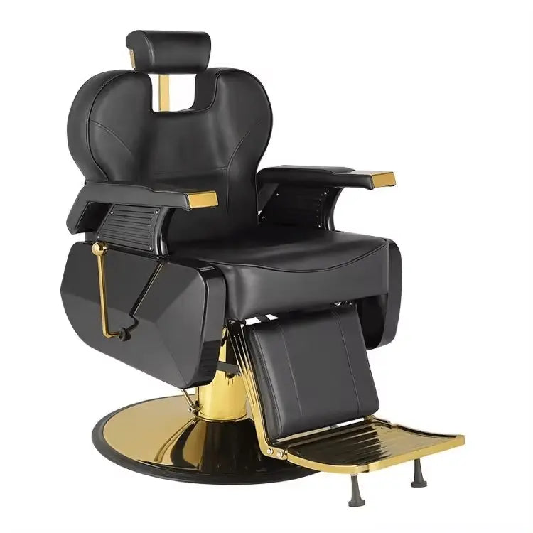 Luxury Black & Gold Barber Chair – Reclining Hydraulic Salon Chair | AT Smartspace - Salon Equipment - AT Smartspace