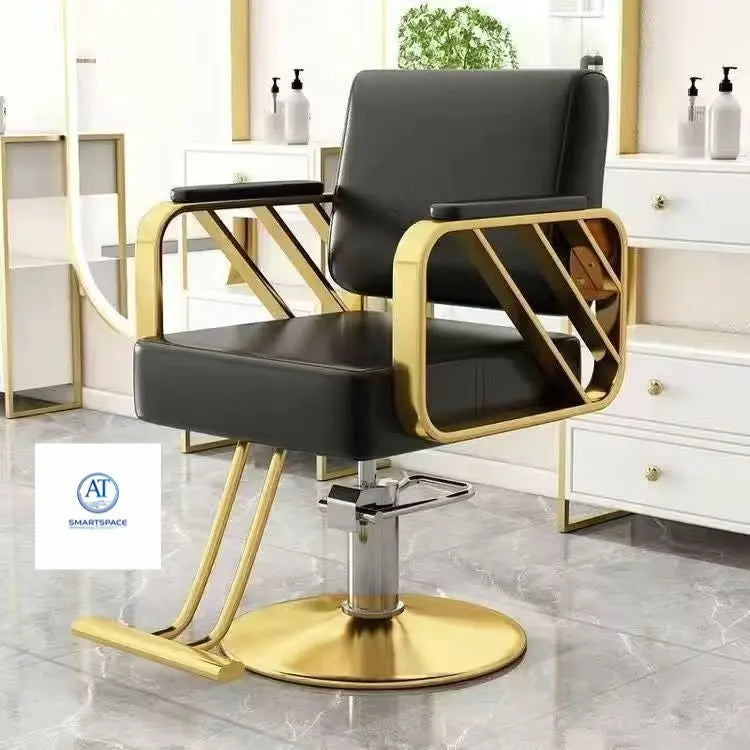 Modern Black & Gold Salon Styling Chair – Hydraulic Barber Chair | AT Smartspace - Salon Equipment - AT Smartspace