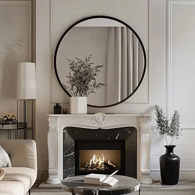 Black Round Mirror 80cm – Modern Wall Mirror | AT Smartspace - Mirror - AT Smartspace