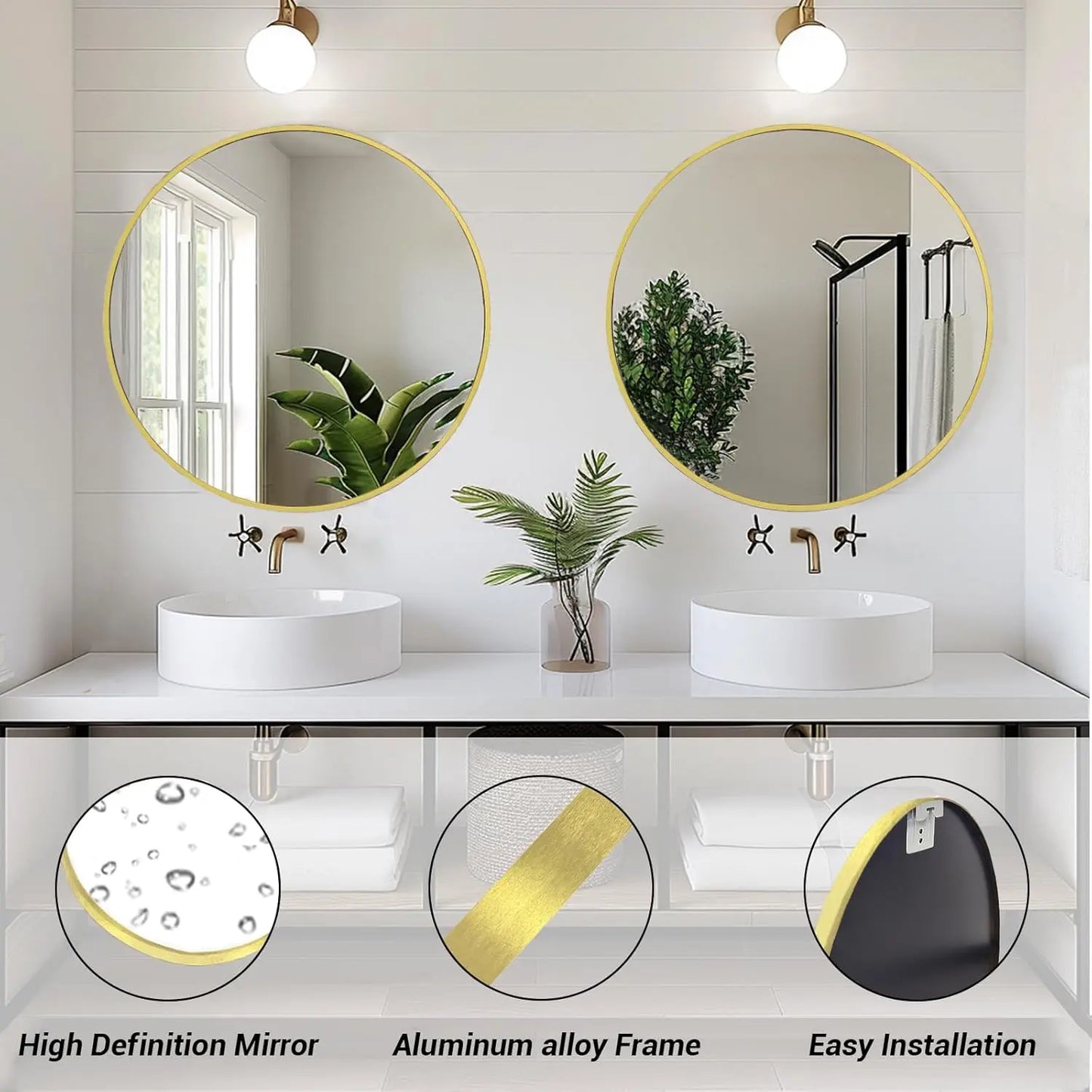 Gold Round Mirror 80cm – Modern Wall Mirror | AT Smartspace - Mirror - AT Smartspace