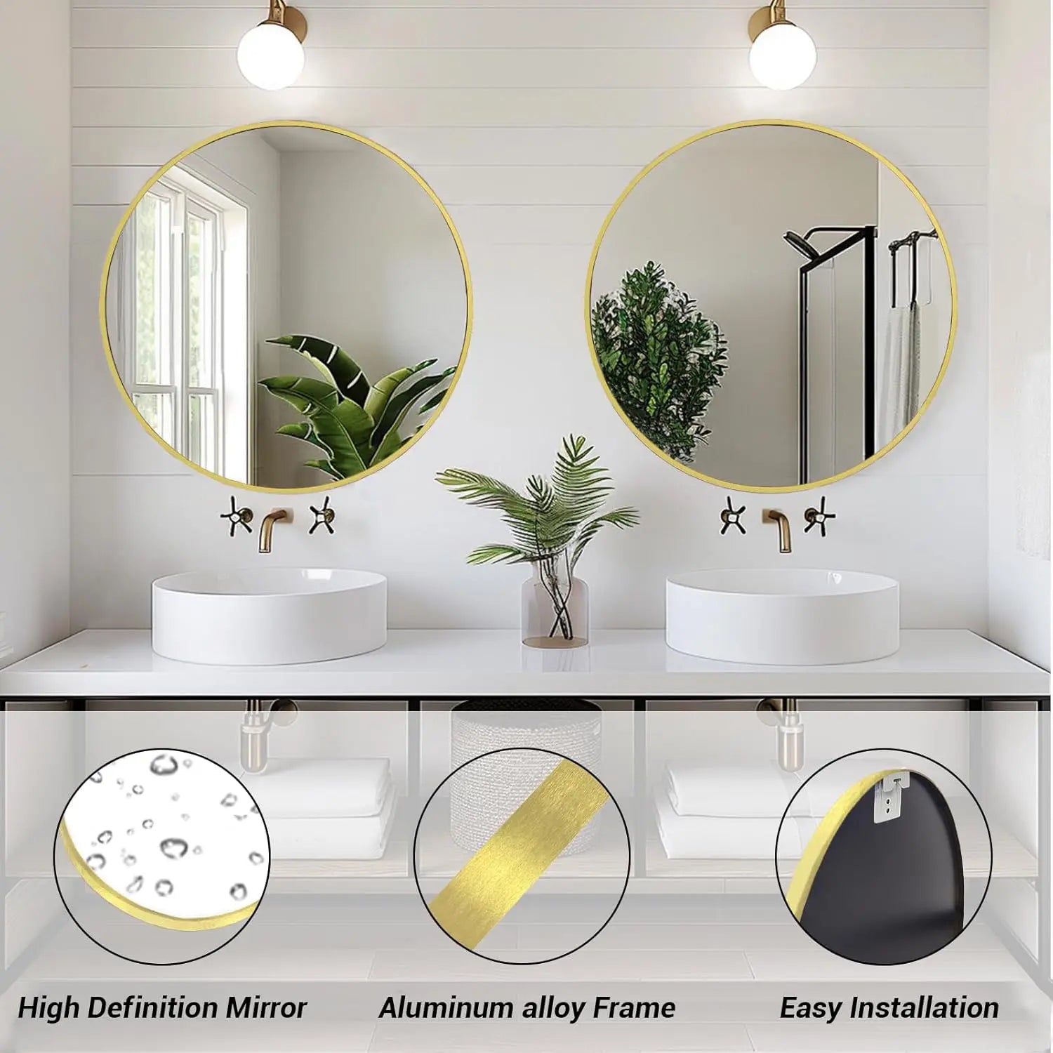 Gold Round Mirror 80cm – Modern Wall Mirror | AT Smartspace - Mirror - AT Smartspace