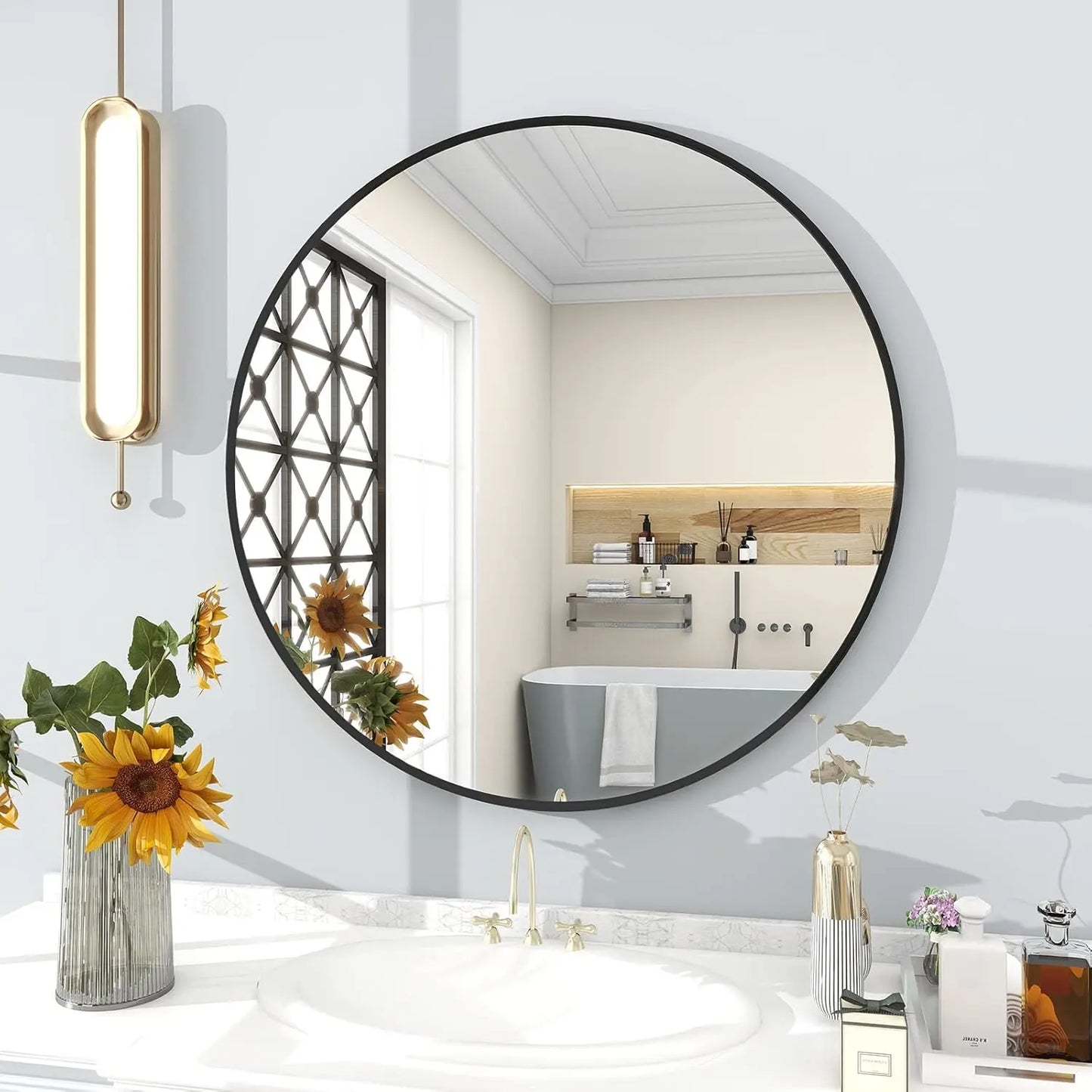 Black Round Mirror 80cm – Modern Wall Mirror | AT Smartspace - Mirror - AT Smartspace
