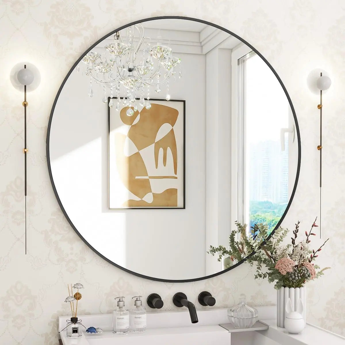 Black Round Mirror 100cm – Modern Wall Mirror | AT Smartspace - Mirror - AT Smartspace