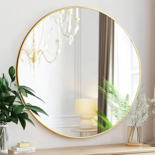 Gold Round Mirror 100cm – Modern Wall Mirror | AT Smartspace - Mirror - AT Smartspace