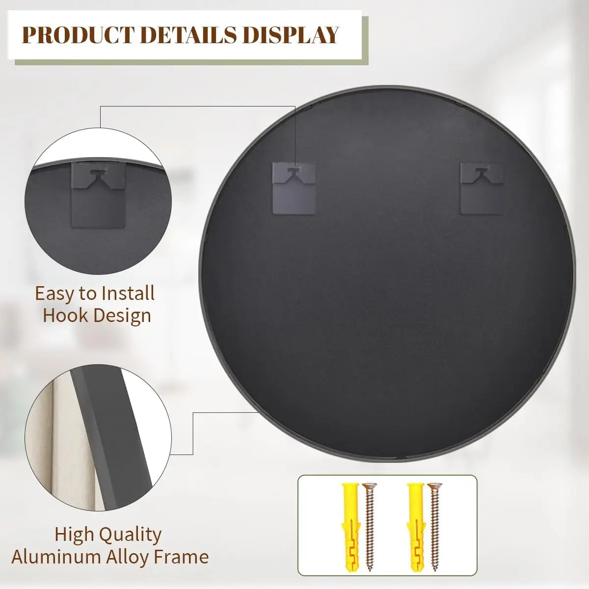 Black Round Mirror 80cm – Modern Wall Mirror | AT Smartspace - Mirror - AT Smartspace