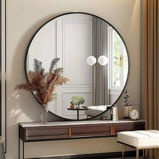 Black Round Mirror 80cm – Modern Wall Mirror | AT Smartspace - Mirror - AT Smartspace