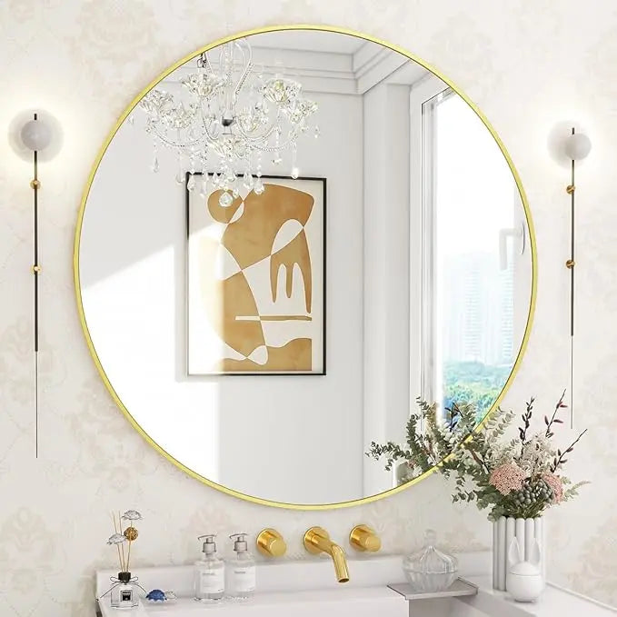 Gold Round Mirror 100cm – Modern Wall Mirror | AT Smartspace - Mirror - AT Smartspace