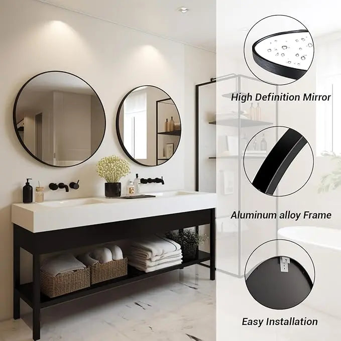 Black Round Mirror 80cm – Modern Wall Mirror | AT Smartspace - Mirror - AT Smartspace