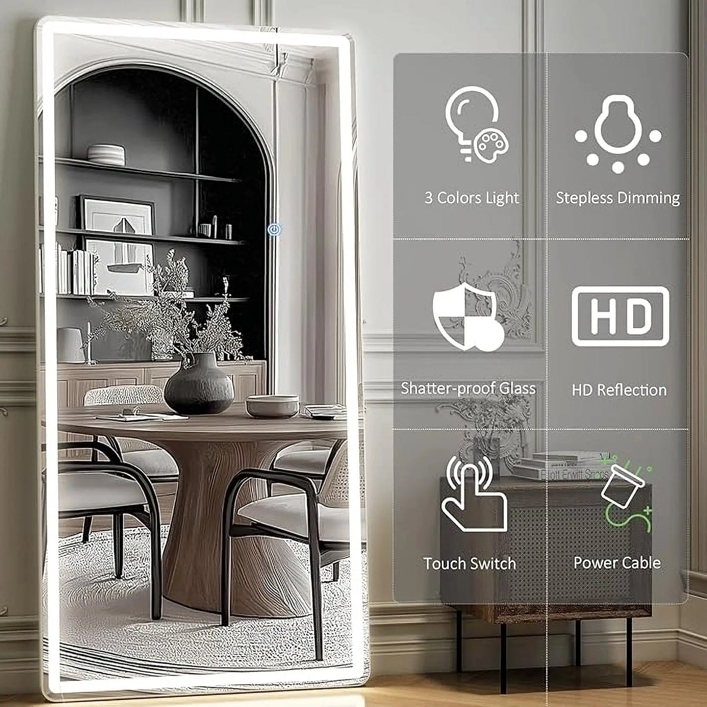 Gold Rectangular Mirror 80x180cm – LED Full Length Mirror | AT Smartspace - Mirror - AT Smartspace