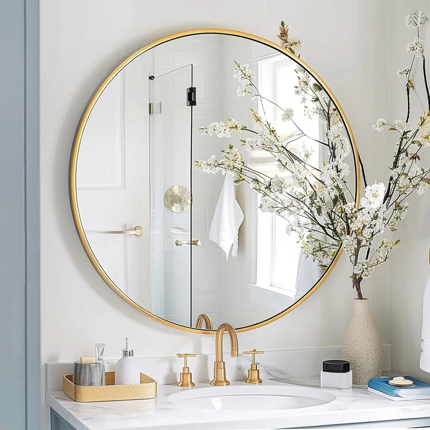 Gold Round Mirror 80cm – Modern Wall Mirror | AT Smartspace - Mirror - AT Smartspace