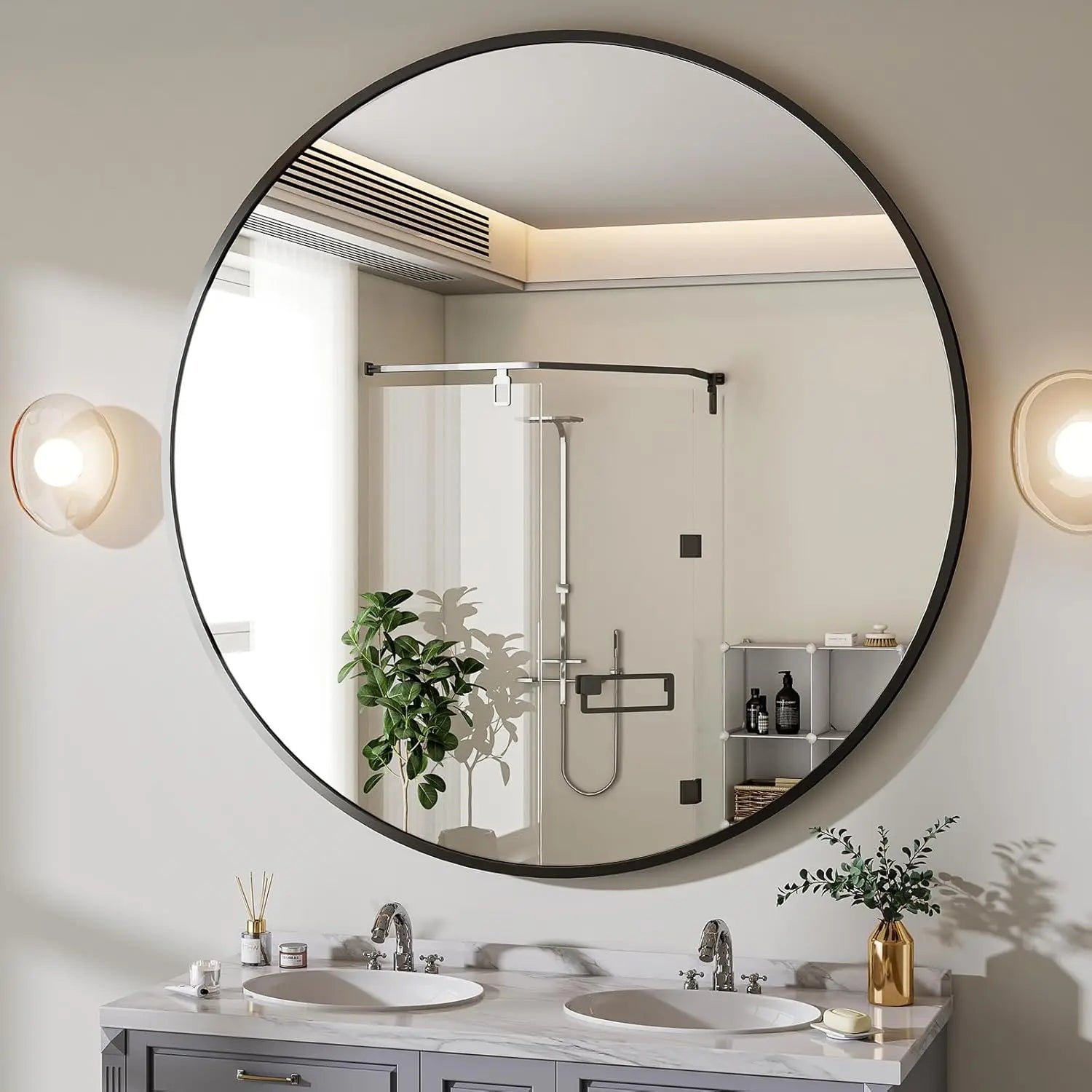 Black Round Mirror 100cm – Modern Wall Mirror | AT Smartspace - Mirror - AT Smartspace
