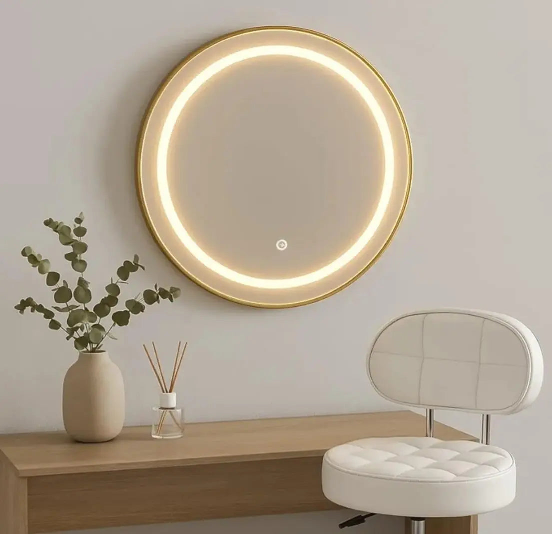 Gold Round Mirror 60cm – LED Wall Mirror | AT Smartspace - Mirror - AT Smartspace