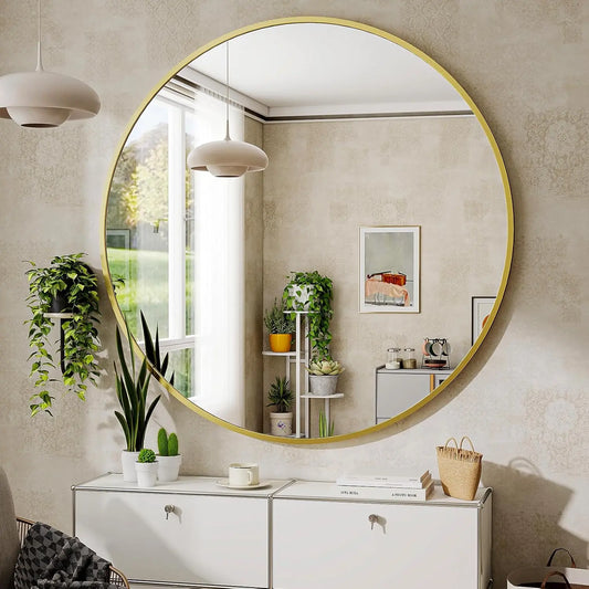 Gold Round Mirror 80cm – Modern Wall Mirror | AT Smartspace - Mirror - AT Smartspace