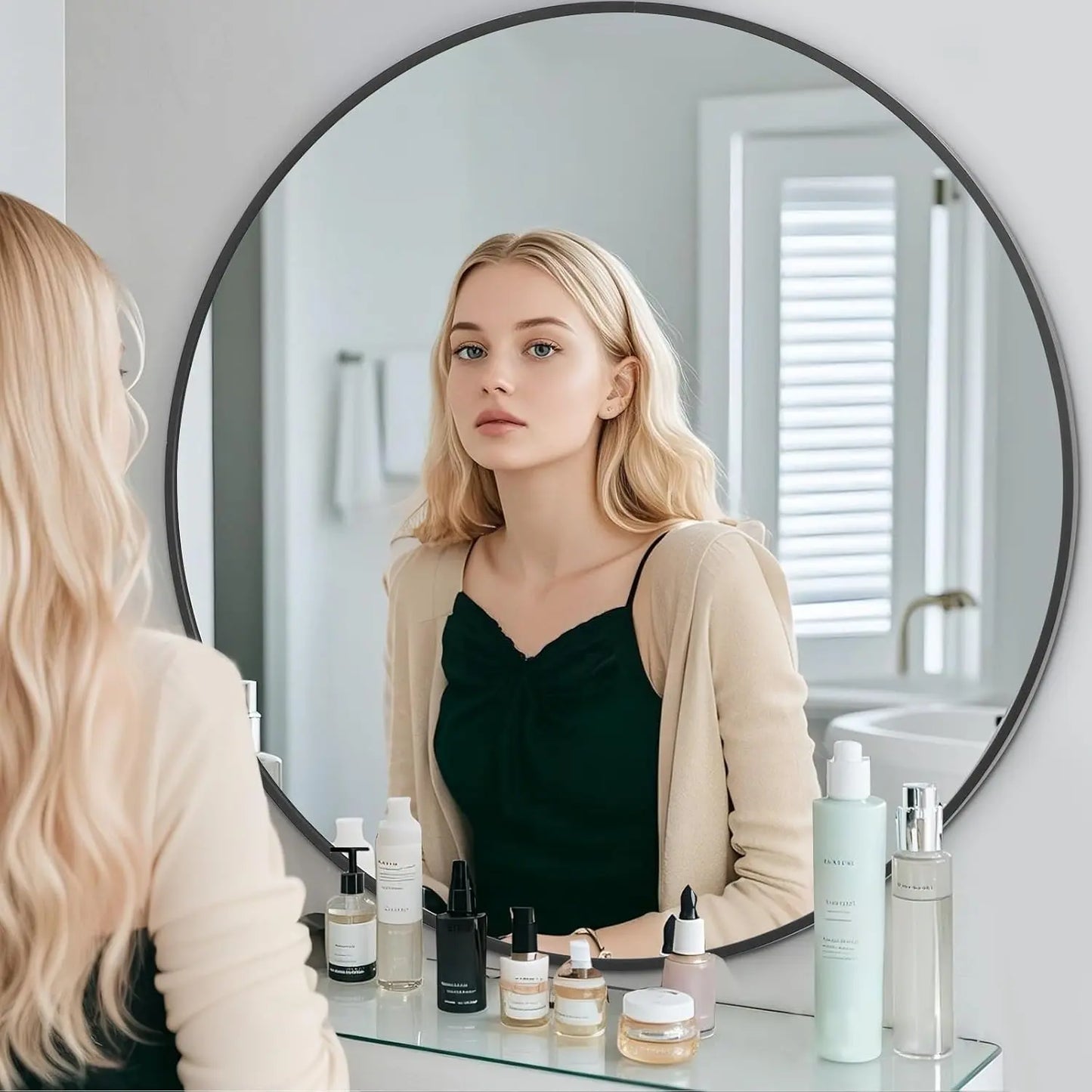 Black Round Mirror 100cm – Modern Wall Mirror | AT Smartspace - Mirror - AT Smartspace