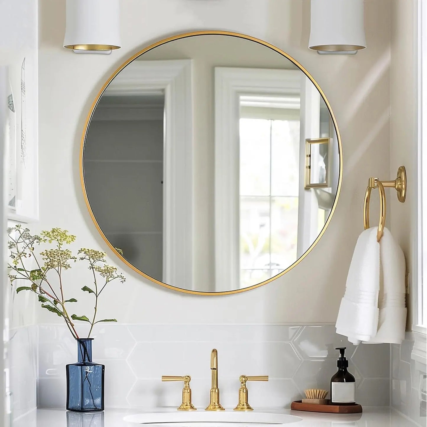Gold Round Mirror 80cm – Modern Wall Mirror | AT Smartspace - Mirror - AT Smartspace
