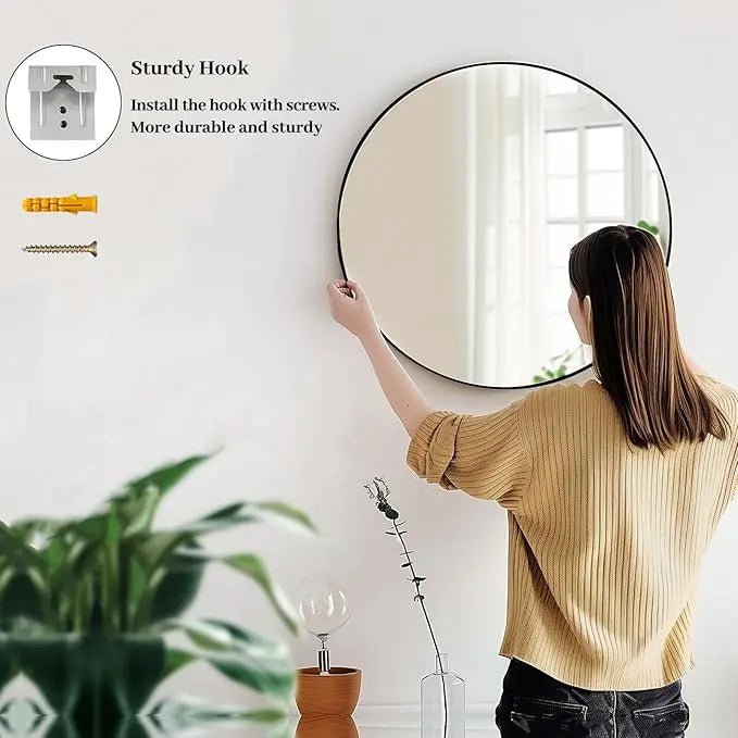 Black Round Mirror 80cm – Modern Wall Mirror | AT Smartspace - Mirror - AT Smartspace
